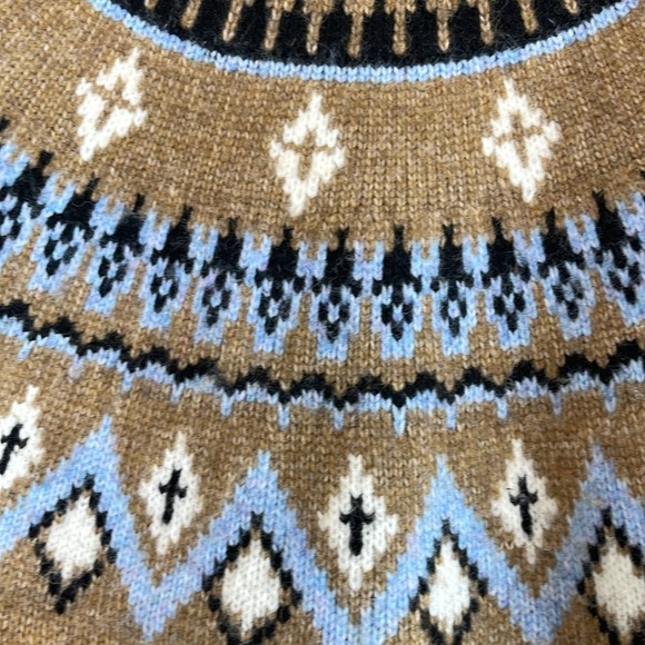 Rickis Fair Isle Pattern Mock Neck Sweater Camel Tan Blue Wool Blend Size L - Picture 5 of 11